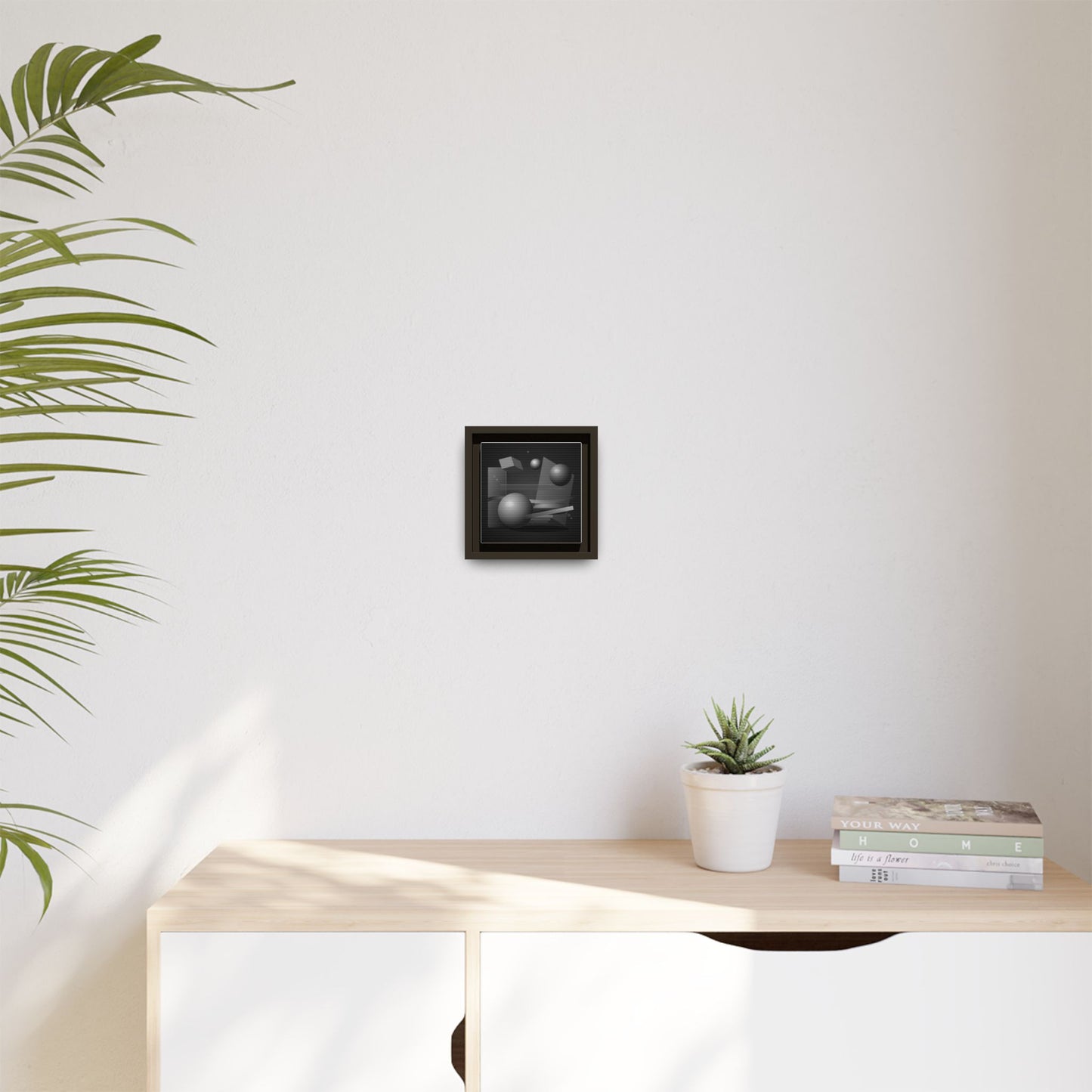 Monochrome Geometric Spheres Canvas Framed Wall Art | Matte Print