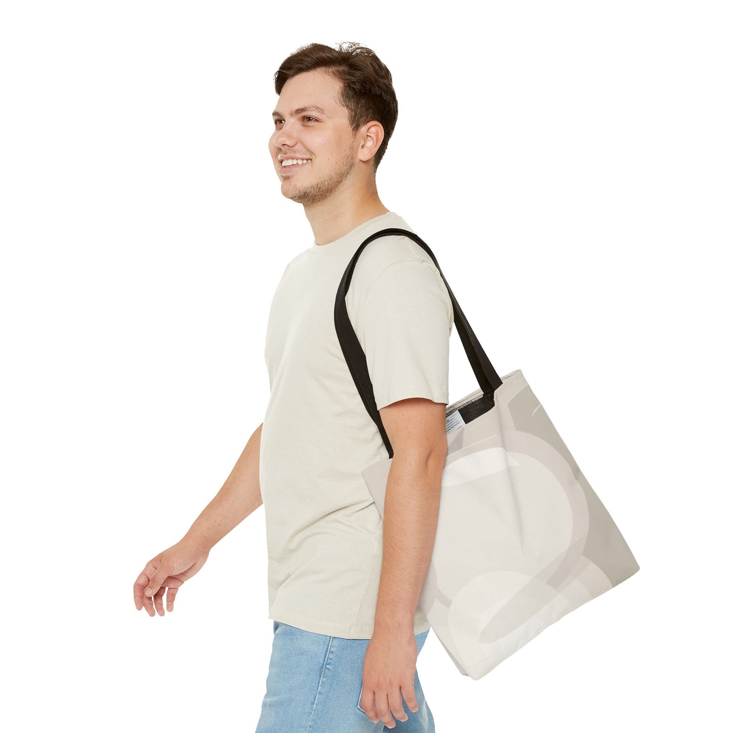 Neutral Abstract Circle Pattern Tote Bag | Minimal Beige AOP Canvas
