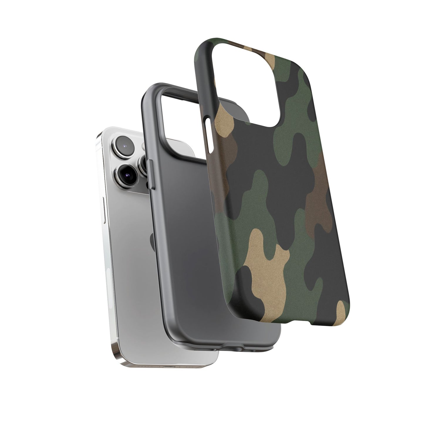 Military green Camo Tough Phone Case by Printify, rugged protective cover for smartphones with camouflage design.