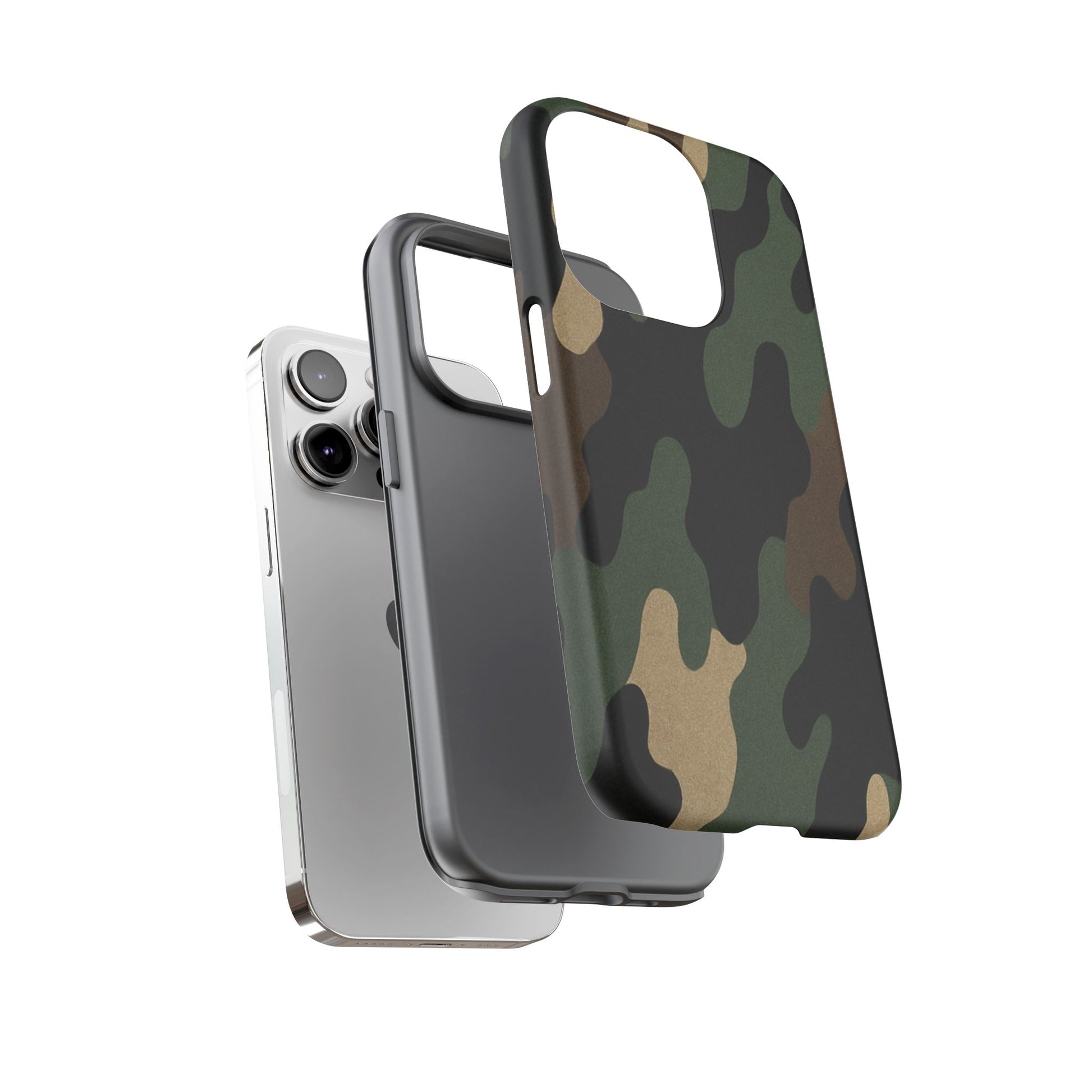 Military green Camo Tough Phone Case by Printify, rugged protective cover for smartphones with camouflage design.