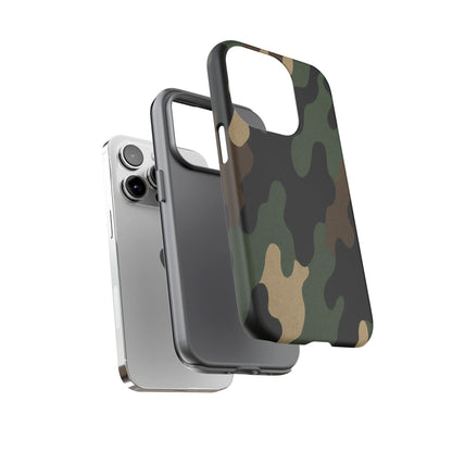 Military green Camo Tough Phone Case by Printify, rugged protective cover for smartphones with camouflage design.