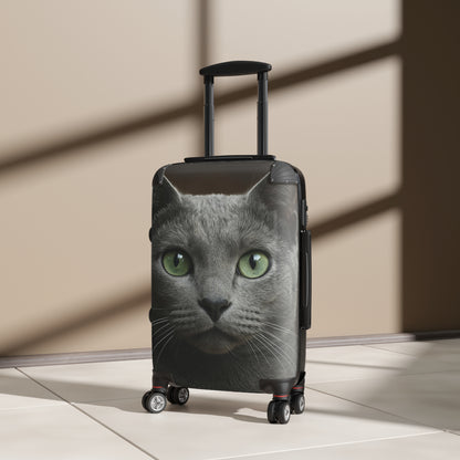 Green-Eyed Cat Carry-On Suitcase — Photo Realistic Cat Face Luggage