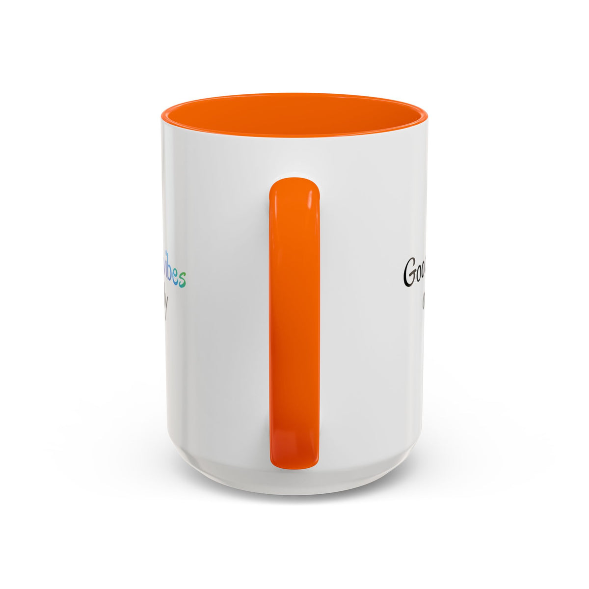 Printify Good Vibes Only accent coffee mug with positive morning quote, ceramic tea cup with a modern design.