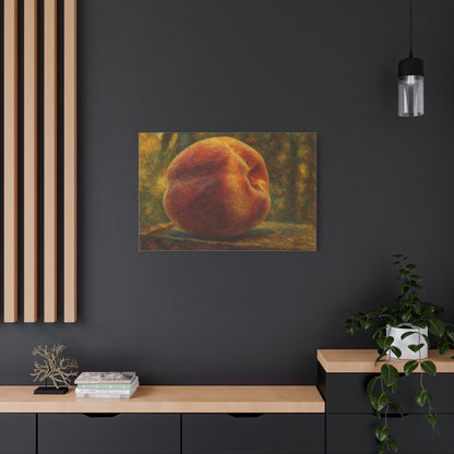 Peach still life matte canvas print by Printify, stretched 1.25-inch wall art featuring a vibrant peach arrangement.
