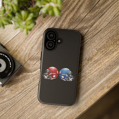 Red and blue football helmet tough phone case for iPhone, protective Printify cover with detailed helmet design.