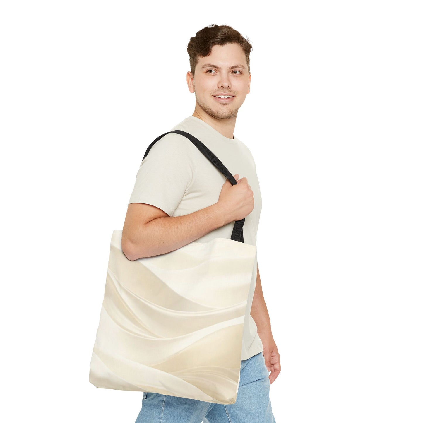 Cream Abstract Waves Tote Bag | Neutral Swirl Pattern