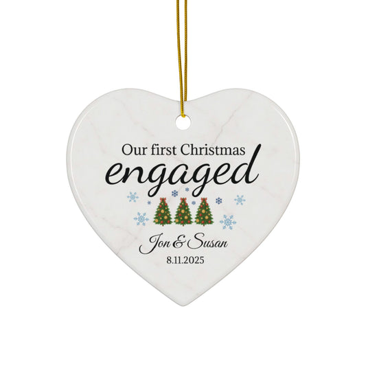 Our First Christmas Engaged heart ornament | Ceramic Christmas ornament - TRV