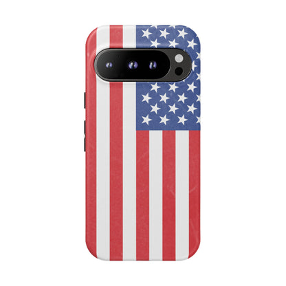 American flag tough phone case for iPhone by Printify, featuring a durable patriotic design with bold flag imagery.