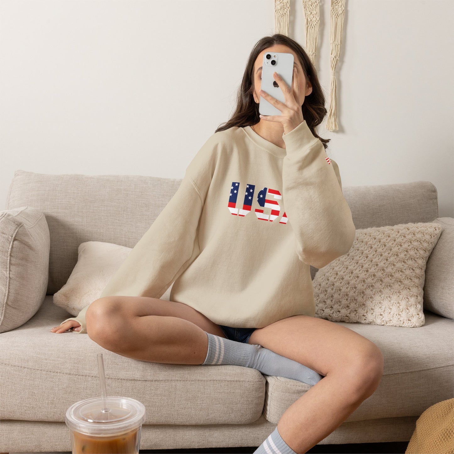 USA Flag Unisex Crewneck Sweatshirt, Cozy Apparel, Casual Wear, Independence Day Gift, Americana Style