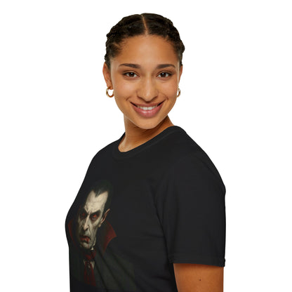 Vampire-Themed Unisex T-Shirt, Casual Apparel for Halloween, Gothic Style Tee, Perfect Gift for Horror Lovers, Spooky Season Fashion