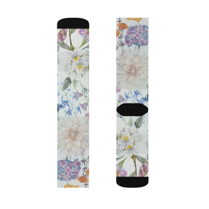 Watercolor Wildflower Socks | Floral Crew Socks, Pastel Garden Print