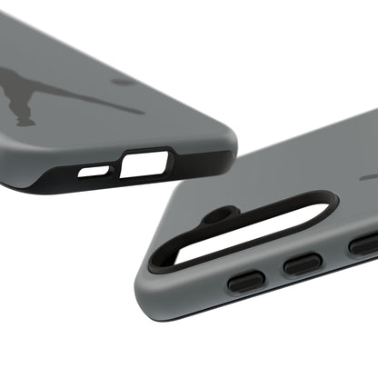 Black tough phone case with white baseball silhouette design for iPhone, providing durable protection and sporty style.