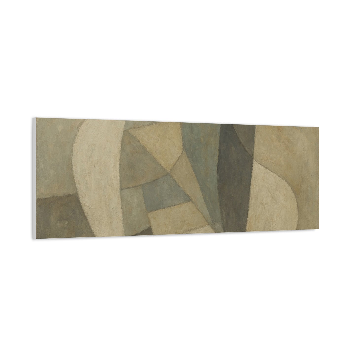 Abstract neutral geometric shapes on matte canvas, modern wall art by Printify featuring minimalist design and neutral tones.