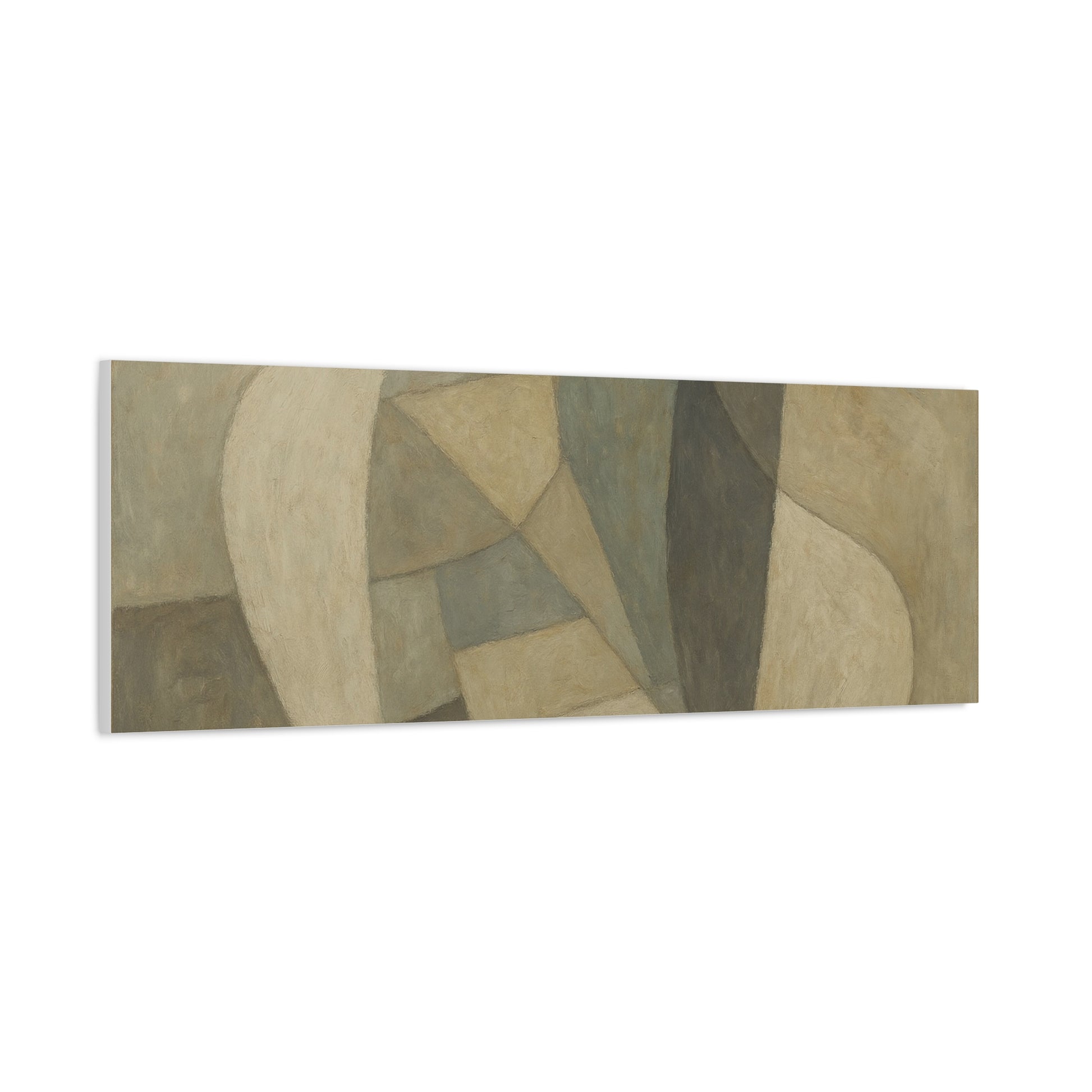 Abstract neutral geometric shapes on matte canvas, modern wall art by Printify featuring minimalist design and neutral tones.