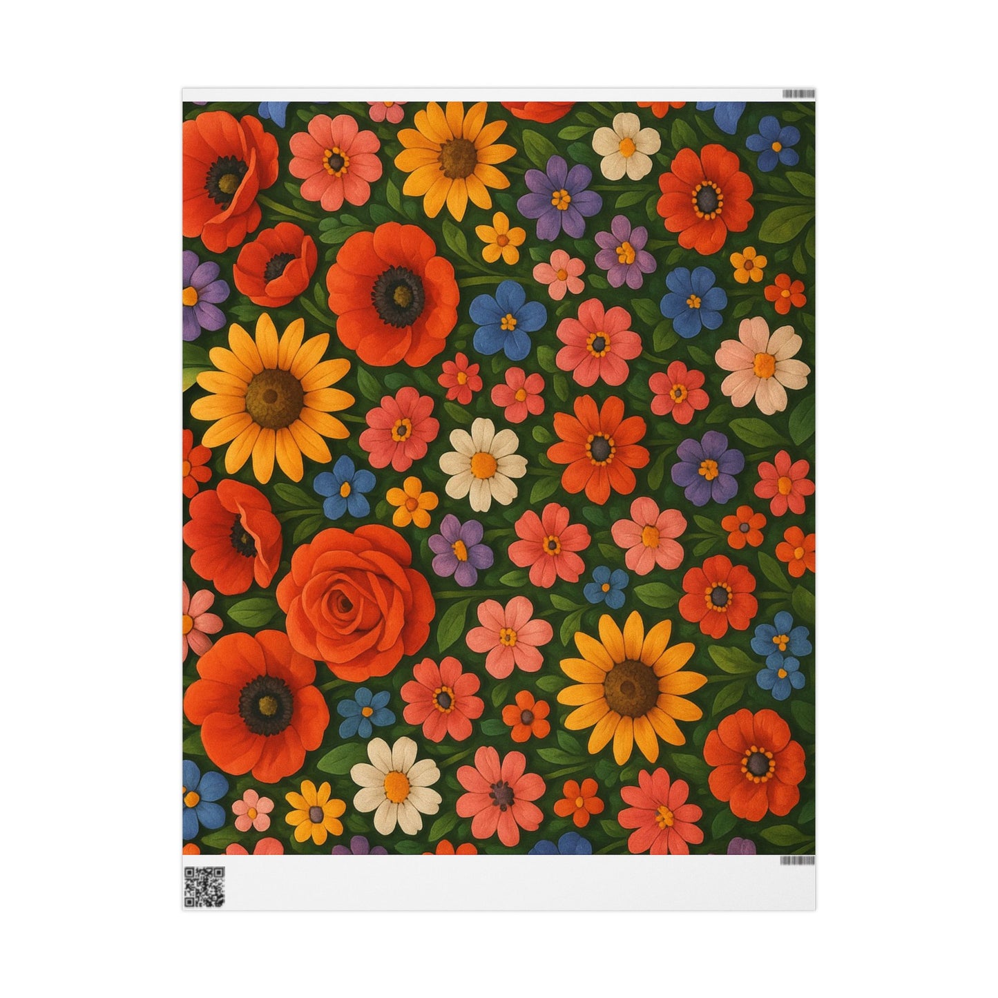 Floral Folk Art Wrapping Paper Roll — Bright Vintage Flower Gift Wrap