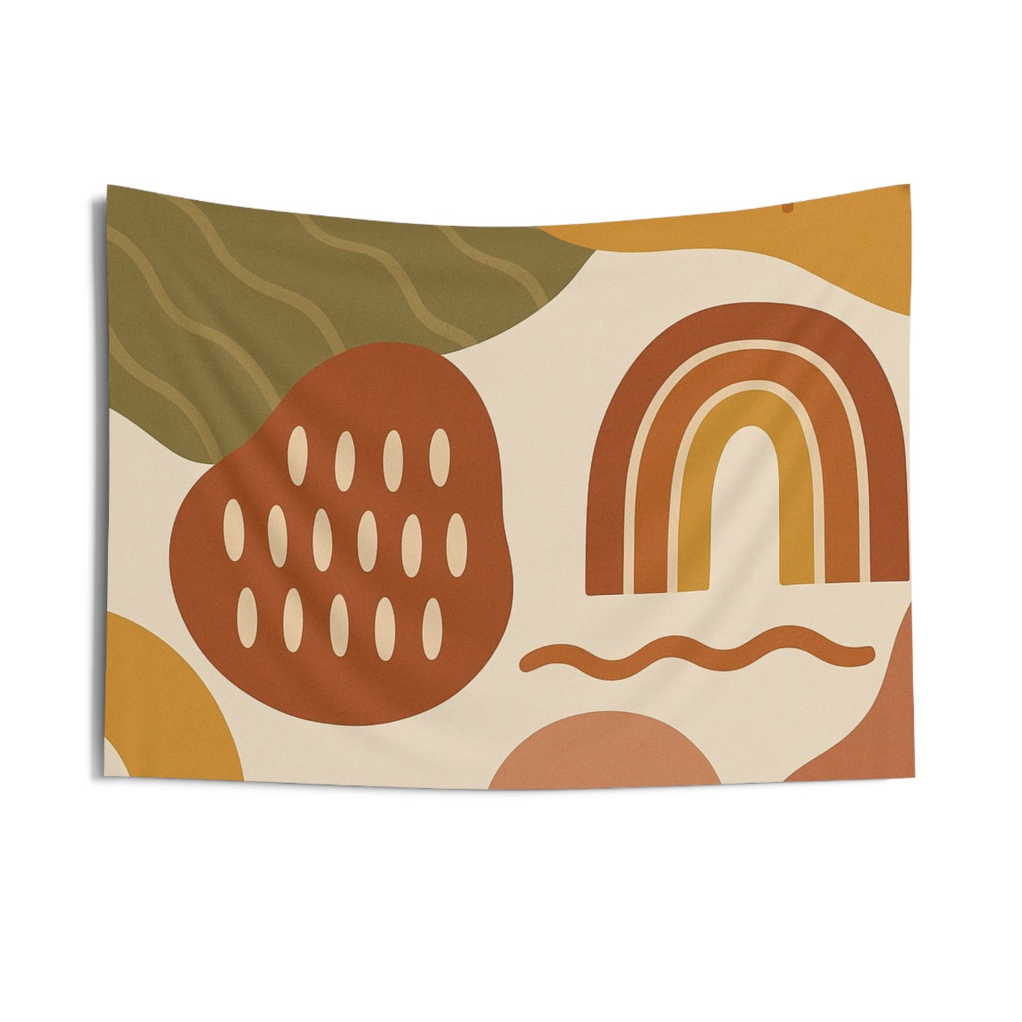 Boho Abstract Rainbow Tapestry — Retro Sun & Earthy Shapes Wall Hanging