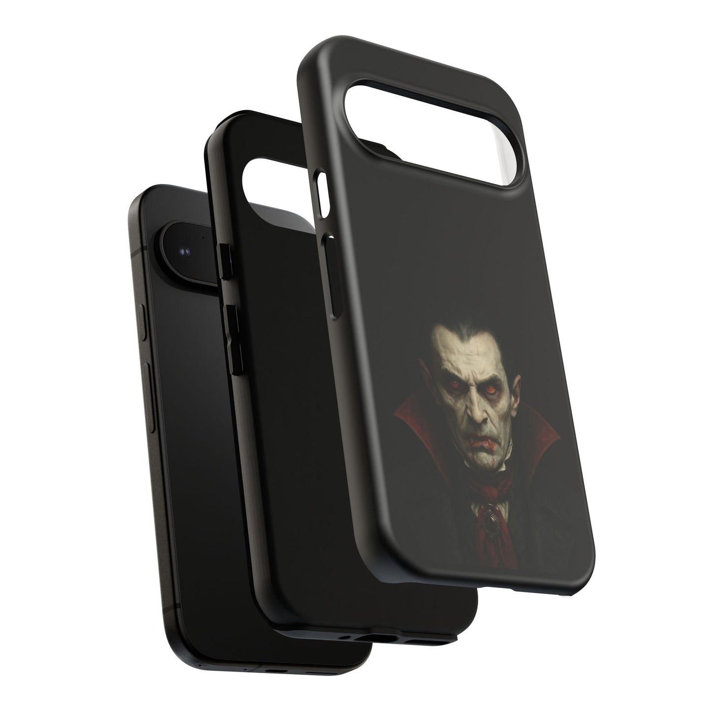 Gothic vampire portrait phone case for iPhone featuring Dracula horror artwork, designed by Printify.