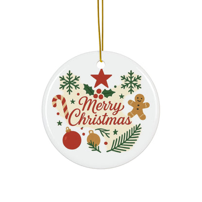 Merry Christmas Ceramic Ornament | Round | Star | Snowflake Double-Sided Holiday Decoration - TRV