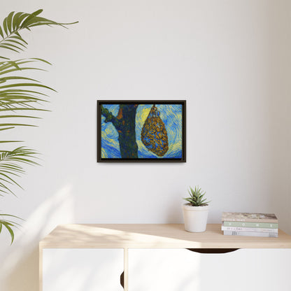 Framed matte canvas art of a starry nut cluster with dried plum tones, printed by Printify, showcasing detailed botanical imagery.