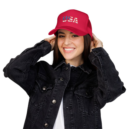USA Flag Embroidered Foam Trucker Hat, Patriotic Cap, Red Mesh Hat, Summer Outdoor Gear, Festival Accessory, July 4th Gift - TRV