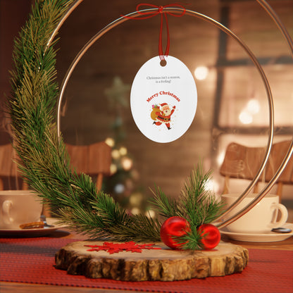 Bell-shaped Merry Christmas Santa with Sack metal ornament, festive holiday decoration featuring Santa in traditional attire.