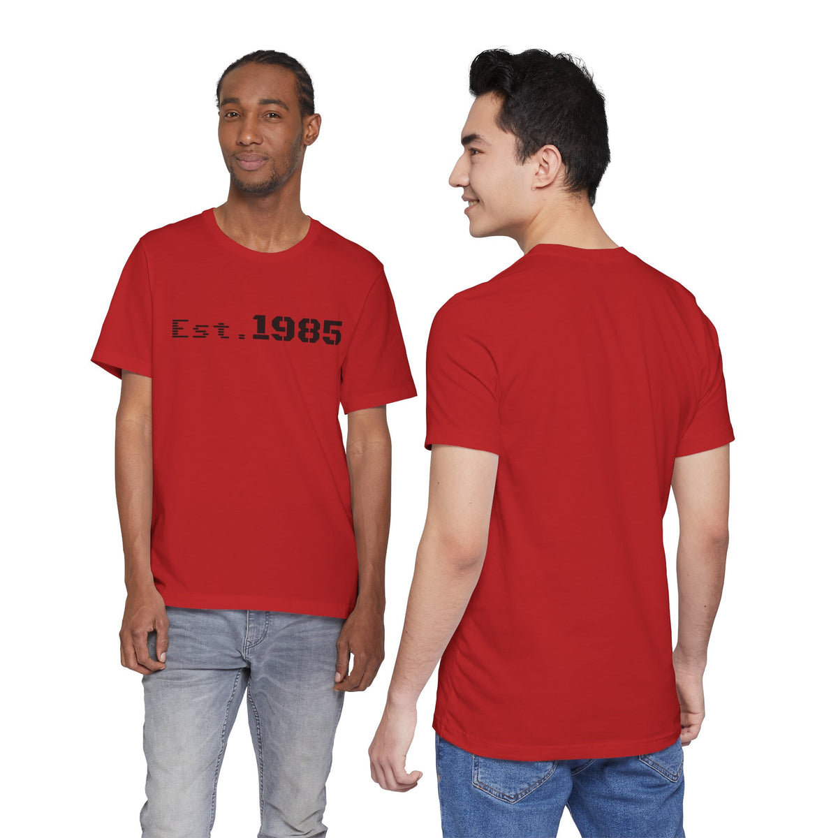 Vintage Est. 1985 graphic T-shirt by Printify featuring a retro design on a casual cotton tee.