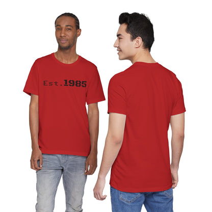 Vintage Est. 1985 graphic T-shirt by Printify featuring a retro design on a casual cotton tee.