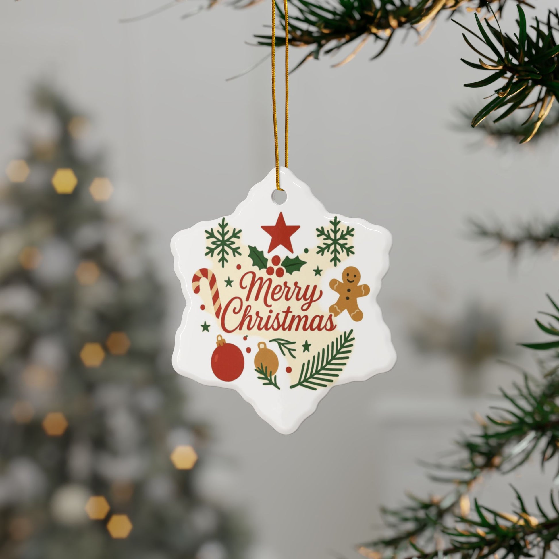Merry Christmas Ceramic Ornament | Round | Star | Snowflake Double-Sided Holiday Decoration - TRV