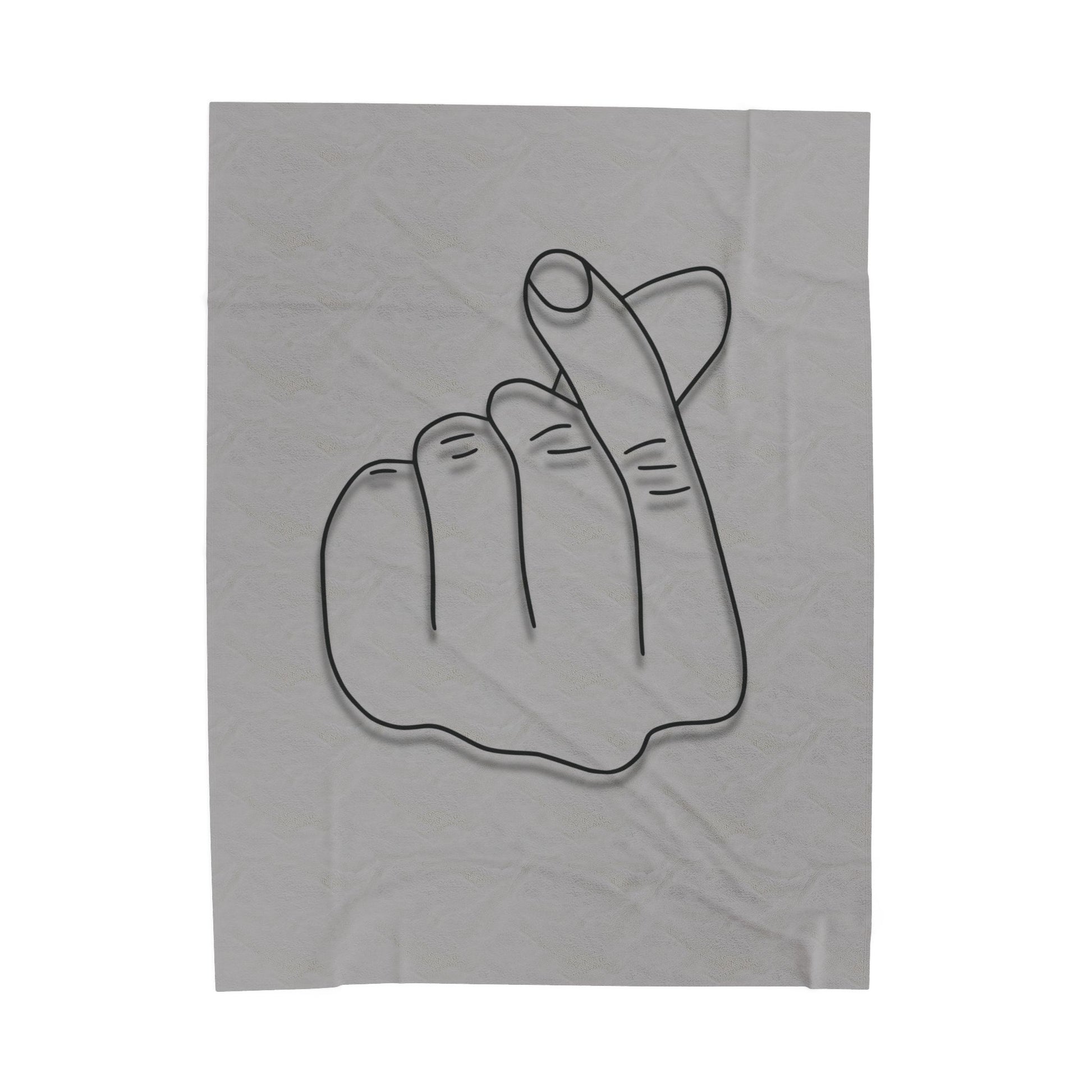 All-over print velveteen plush blanket featuring a heart gesture design, ideal for cozy home decor and gift-giving.
