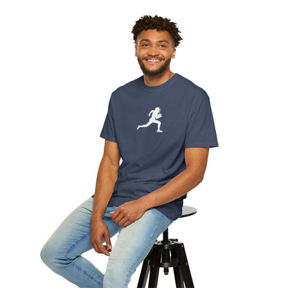 Sporty Unisex Garment-Dyed T-Shirt with Football Player Graphic, Activewear, Casual Wear, Gift for Runners, Fitness Apparel, Everyday Style