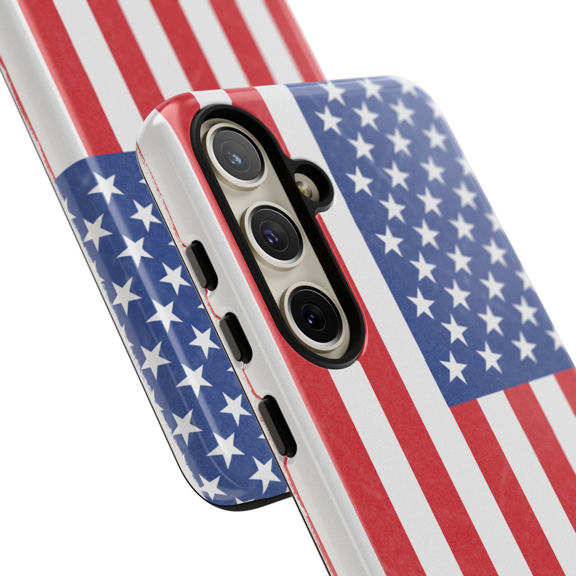 Durable American flag phone case for iPhone, patriotic design with tough protective material by Printify.