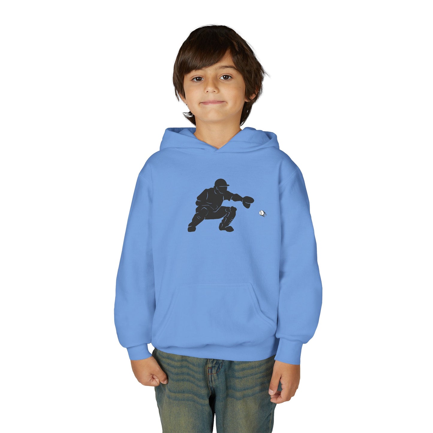 Youth Baseball Catcher Hoodie, Sporty Sweatshirt for Kids, Perfect Gift for Young Athletes, Team Spirit Gear, Sports Event Apparel