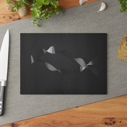 Abstract Geometric Fish Glass Cutting Board | Modern Kitchen Décor