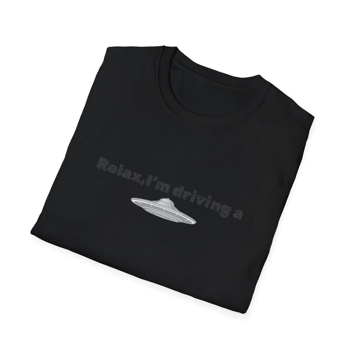 Funny green alien graphic T-shirt from Printify featuring a UFO design, perfect for sci-fi and alien enthusiast fans.