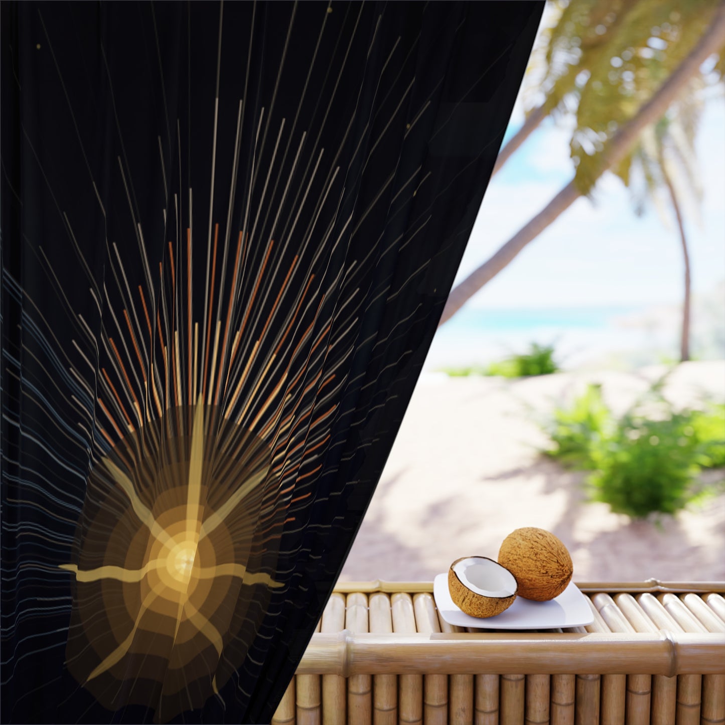 Radiant Star Window Curtain | Dark Celestial Sunburst Panel - TRV