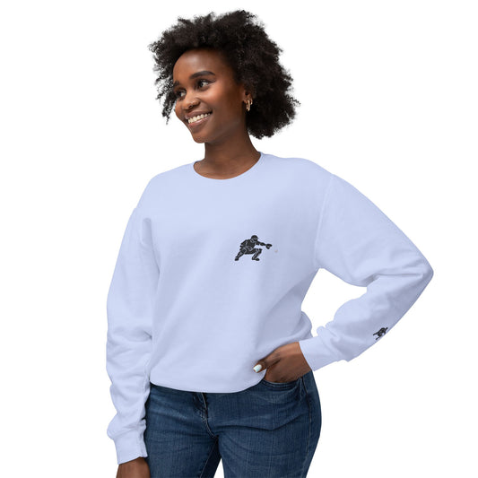 Catcher Baseball Crewneck Sweatshirt with minimalist back graphic, comfortable crewneck design by Printify.