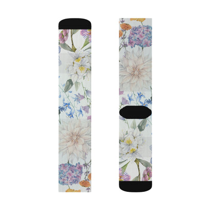 Watercolor Wildflower Socks | Floral Crew Socks, Pastel Garden Print