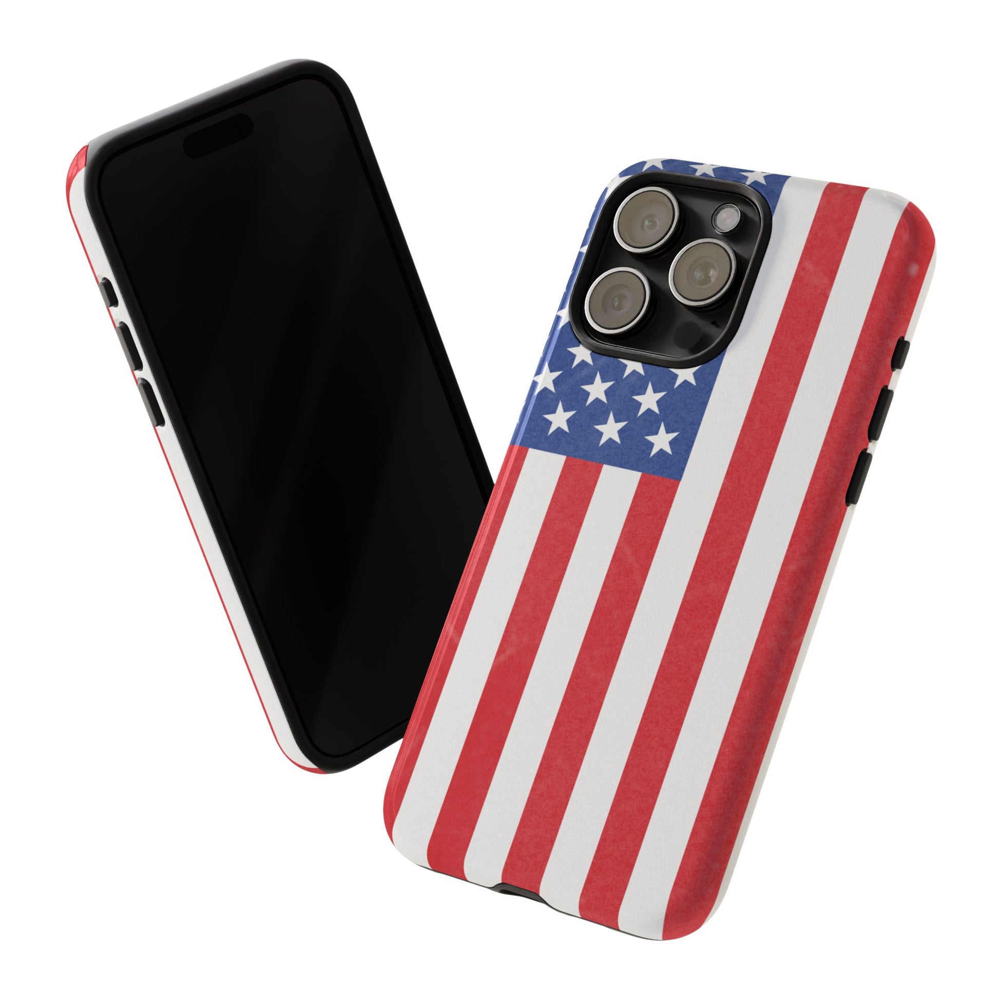American flag tough phone case by Printify, patriotic protective cover for iPhone and Samsung smartphones.