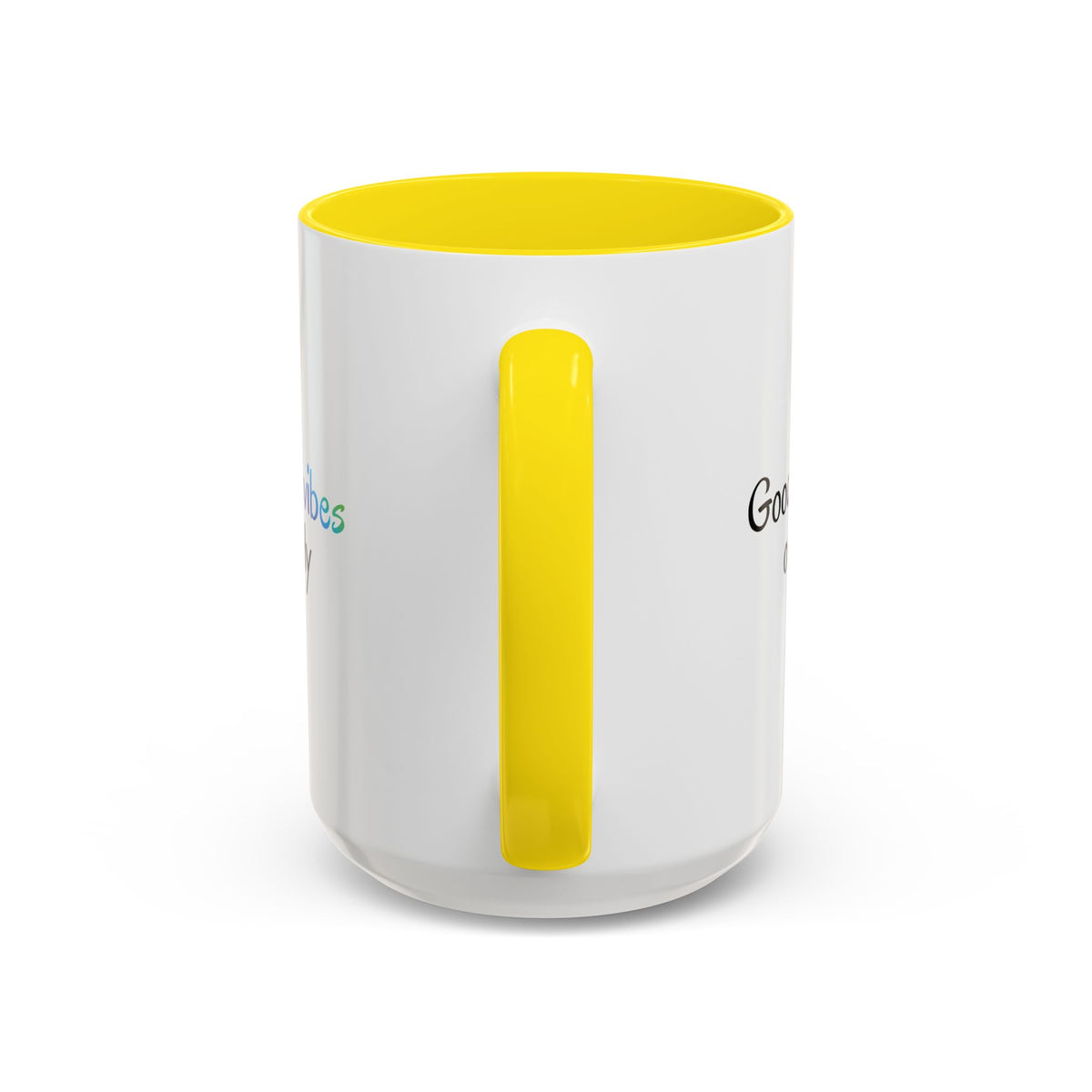 Printify Good Vibes Only accent coffee mug with positive morning quote, ceramic tea cup with cheerful design.