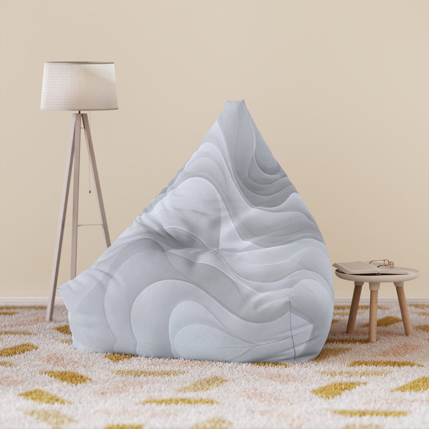 Abstract White Wave Pattern Bean Bag Chair Cover | Modern Geometric Home Decor