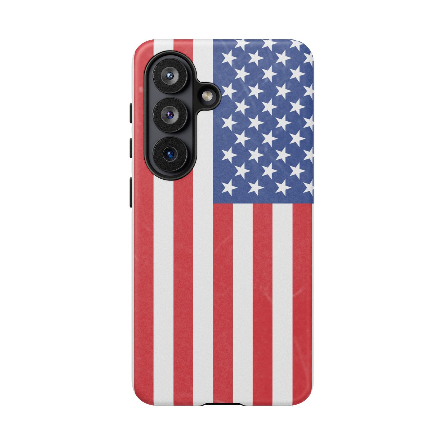 Durable American flag phone case for iPhone by Printify, featuring a patriotic design and rugged protective material.