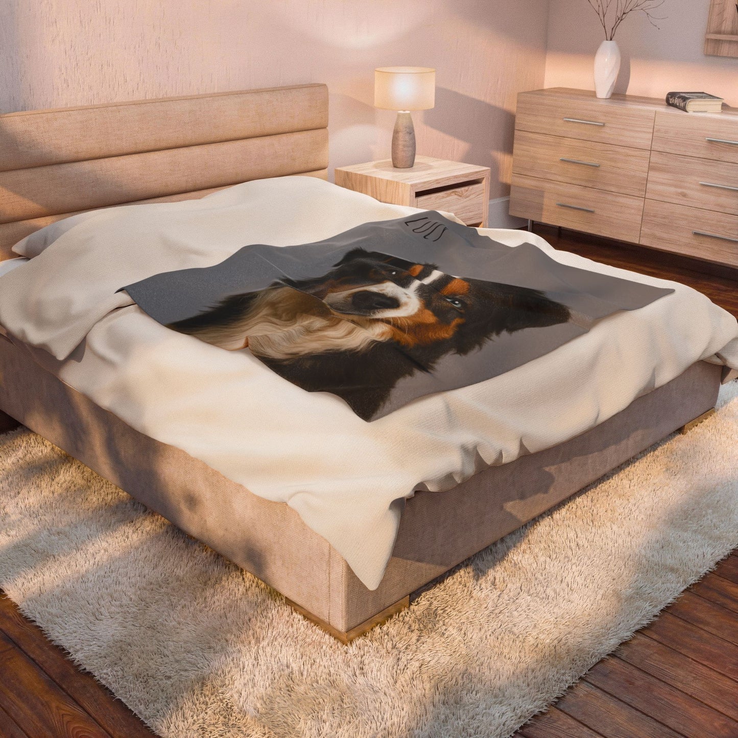 Personalized Aussie Dog Portrait Blanket | Velveteen Plush Blanket