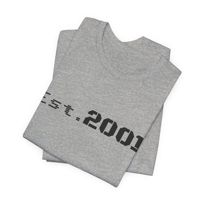 Retro minimalist Est. 2001 graphic T-shirt by Printify featuring a clean design and bold birth year print on soft fabric.