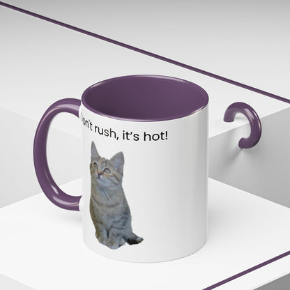 Cat Coffee Mug - "Don't rush, it's hot!" Accent Ceramic Mug (11/15 oz)