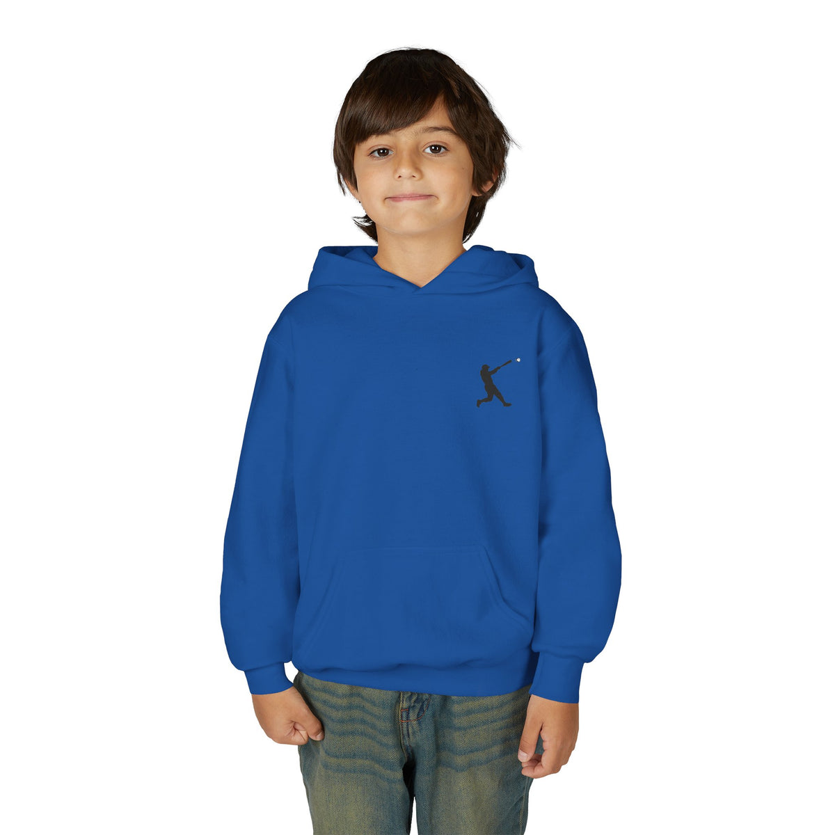 Kids youth baseball silhouette hoodie featuring a kids baseball player pullover in a casual, comfortable style.