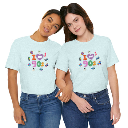 I  Love the 90's Short Sleeve Tee - Retro Graphic Tee, Vintage Style Shirt, Perfect for Casual Outings, 90s Nostalgia Apparel