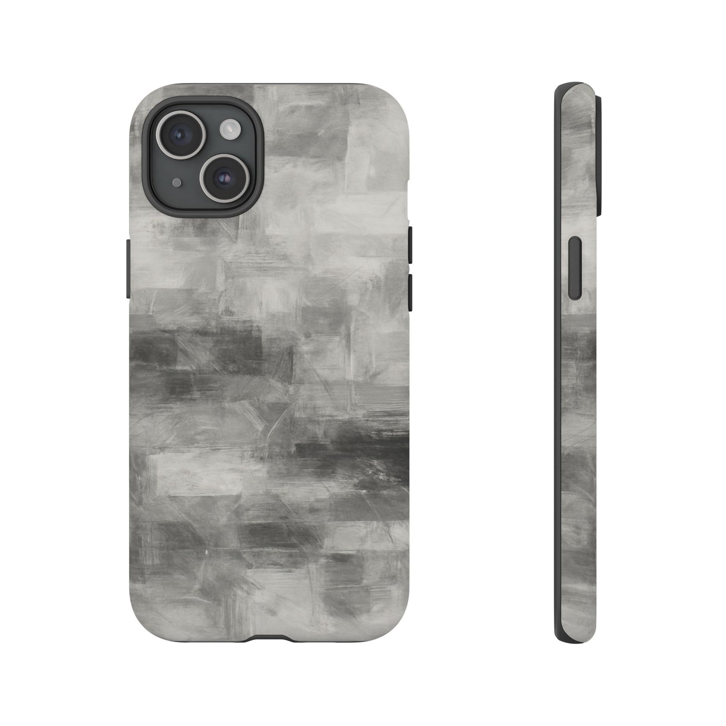 Abstract gray grid phone case for iPhone, tough protective cover by Printify, featuring a modern geometric design.