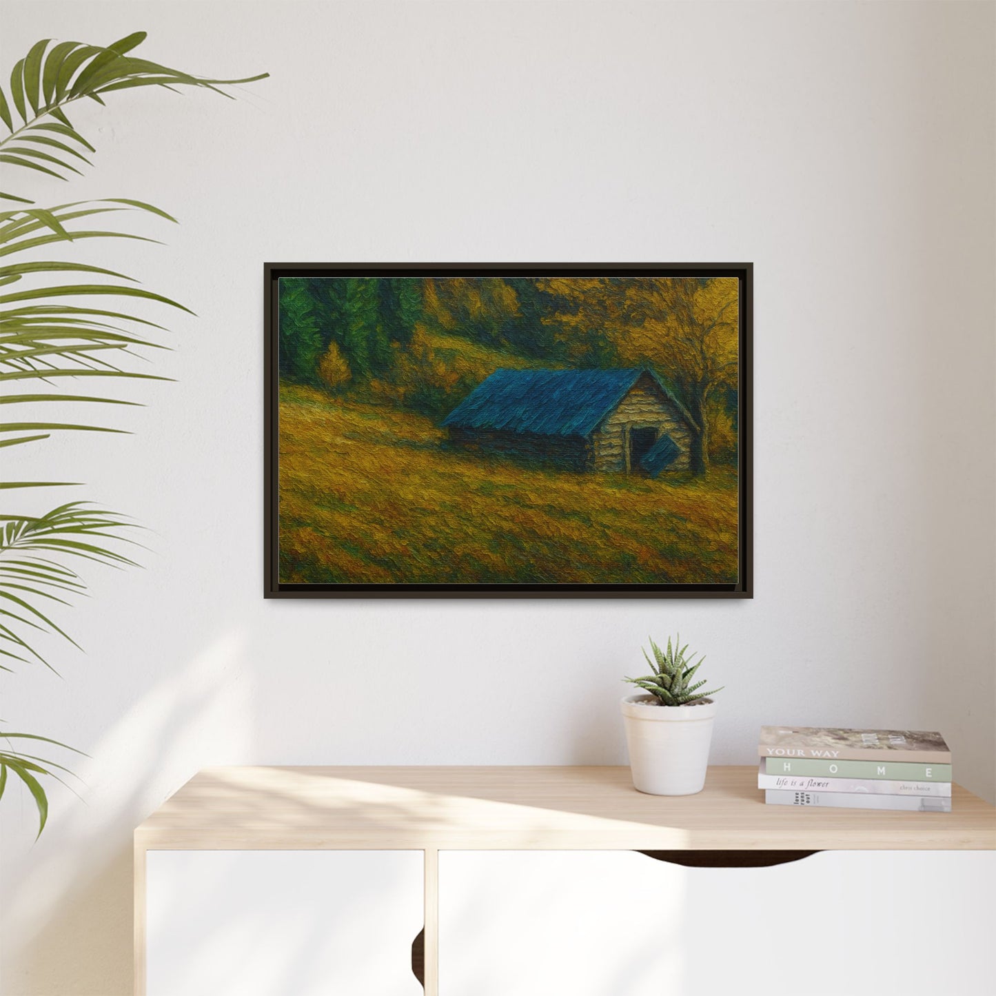 Framed Matte Canvas Print, Rustic Artwork, Farmhouse Decor, Nature Wall Art, Gift for Home, Autumn Decor, Landscape Painting