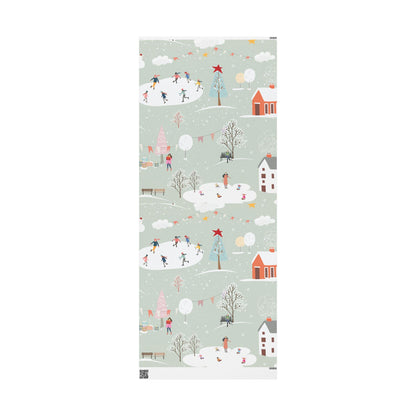 Winter Village Pattern Wrapping Paper | Holiday Snow Scene Roll