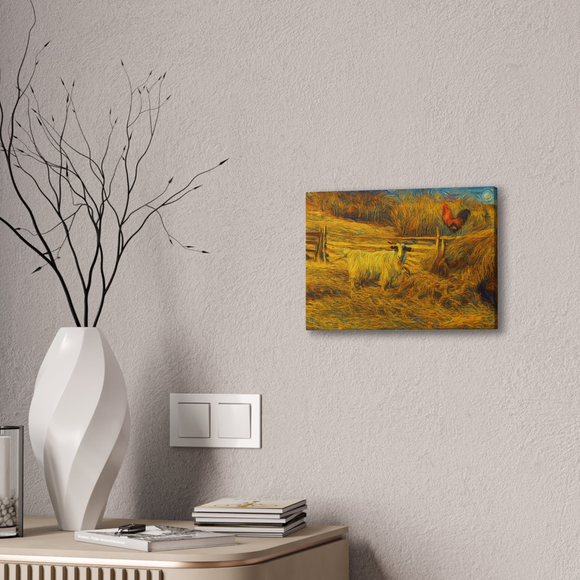 Farmhouse Canvas Wall Art - Rustic Animal Decor, Goat and Rooster Painting, Country Home, Farmhouse Style, Gift for Farmers - TRV